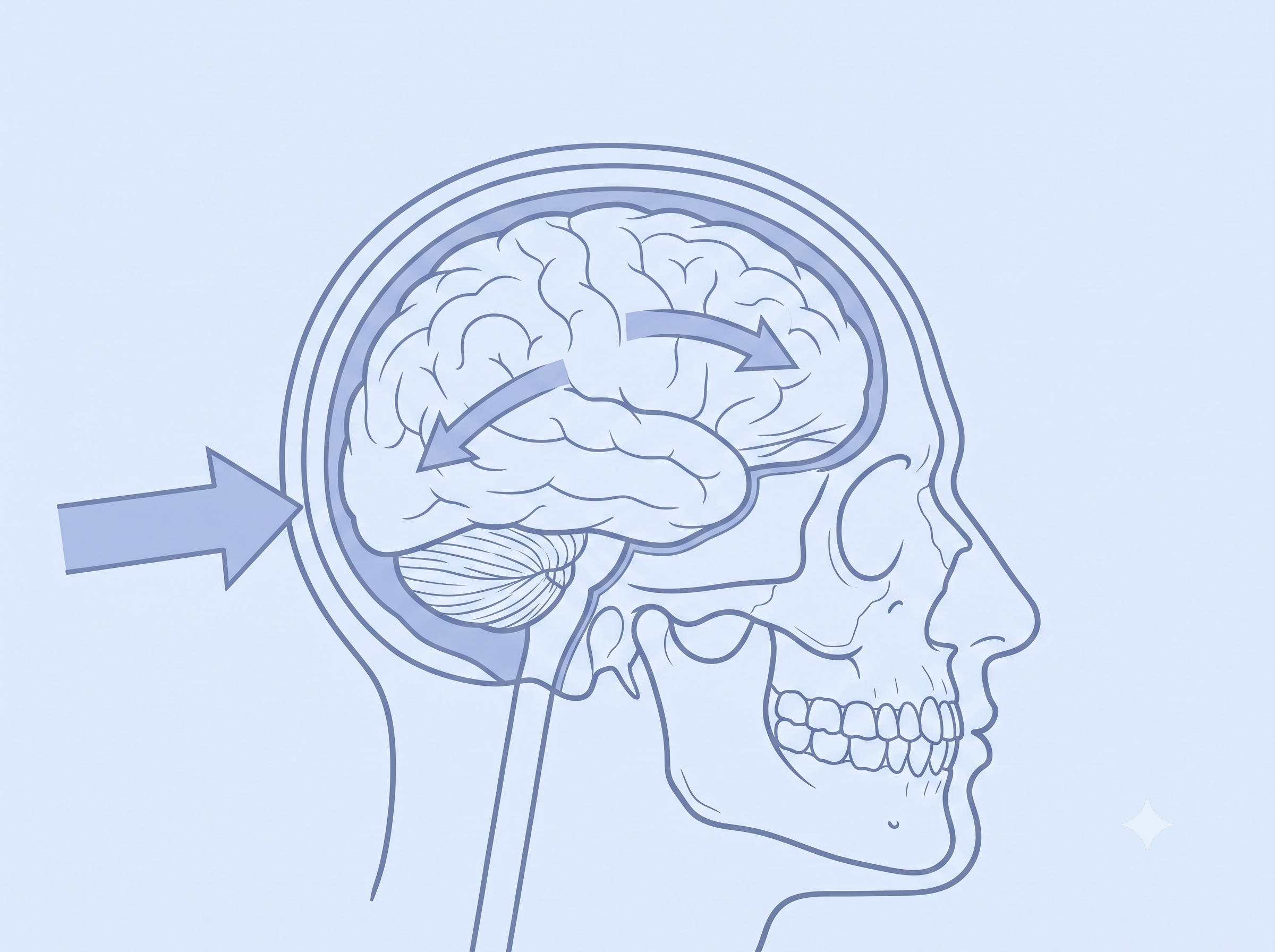 Illustration of the brain moving inside the skull during an impact